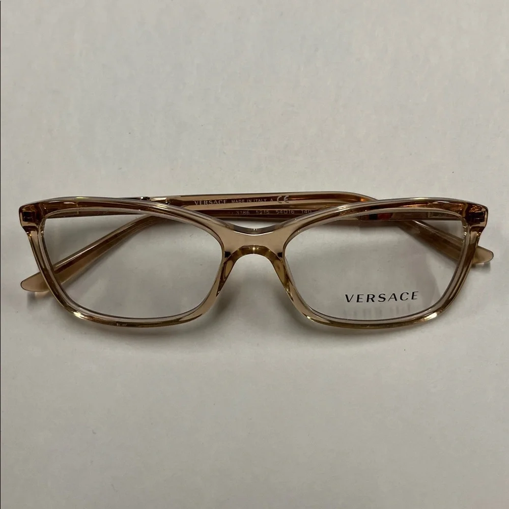 VERSACE NWOT Contemporary Translucent Tan 54-16-140 Modern Rectangle Eyeglass